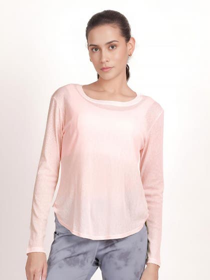 Shyle Light Coral Round Hem Full Sleeve TShirt