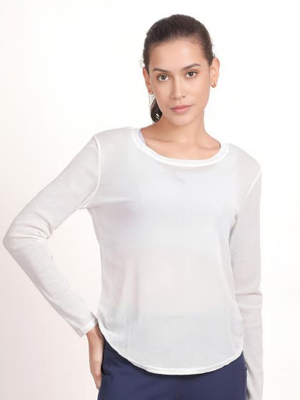Shyle White Round Hem Full Sleeve TShirt