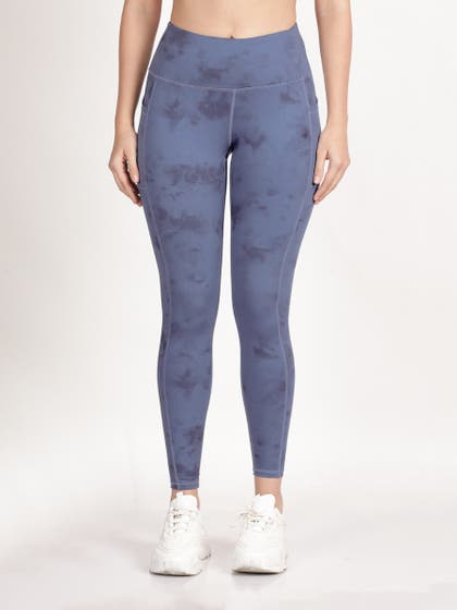 Shyle Azurine Blue High Waist Marble Printed Workout Leggings