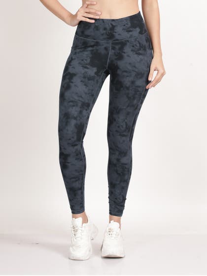 Shyle Monument Grey High Waist Marble Printed Workout Leggings