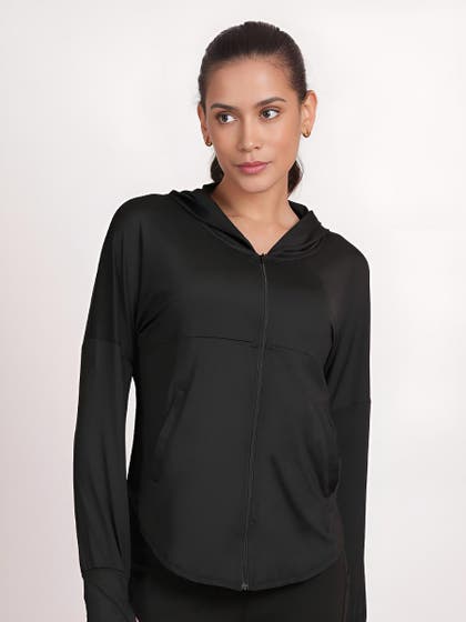 Shyle Black Beauty Front Zipper Pocket Hooded Jacket