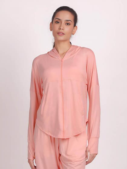 Shyle Pale Rosette Zipper Pocket Hooded Jacket