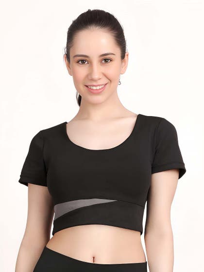 Shyle Black and Grey U Neckline Padded Bra Top