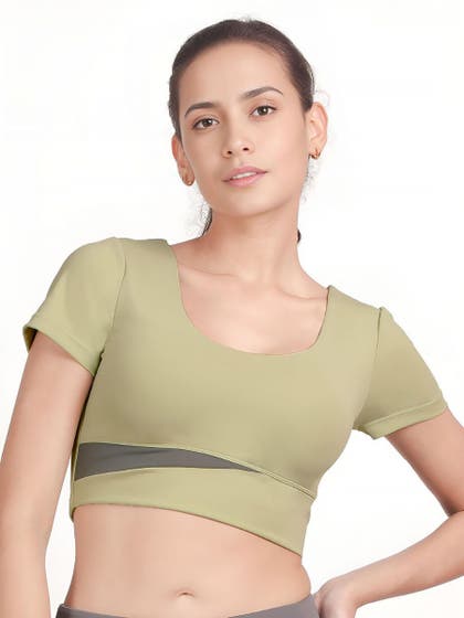 Shyle Green and Grey U Neckline Padded Bra Top