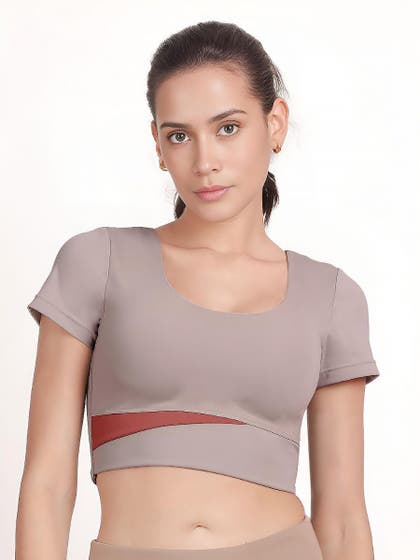 Shyle Light Brown and Maroon U Neckline Padded Bra Top