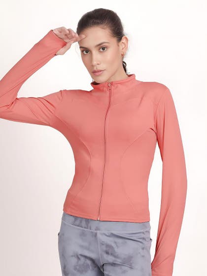 Shyle Mauveglow Front Zipper Fitted High Neck Jacket
