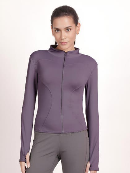 Shyle Violet Front Zipper Fitted High Neck Jacket