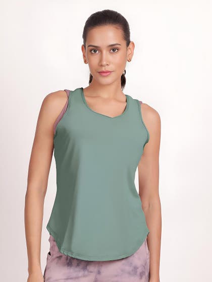 Shyle Canton Green Racerback Fitted Sleeveless Tank Top