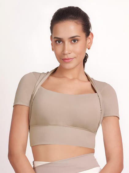 Shyle Light Brown Half Sleeve Padded Bra Top