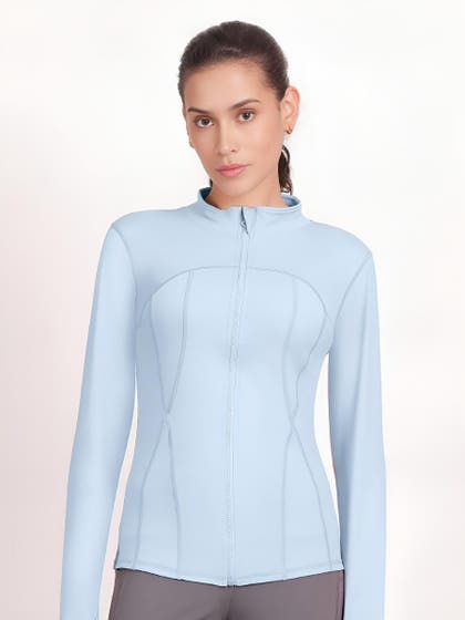 Shyle Delicate Blue Full Sleeve Finger Keyhole High Neck Jacket