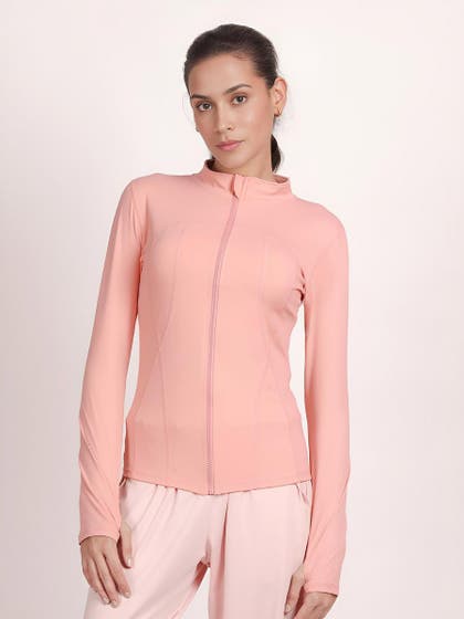 Shyle Mary Rose Full Sleeve Finger Keyhole High Neck Jacket