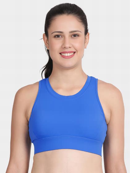 Shyle Bright Blue Medium Impact Criss Cross Padded Sports Bra
