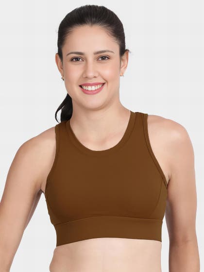 Shyle Brown Medium Impact Criss Cross Padded Sports Bra