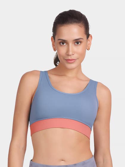 Shyle Blue and Pink Low Impact Removable Padding Sports Bra