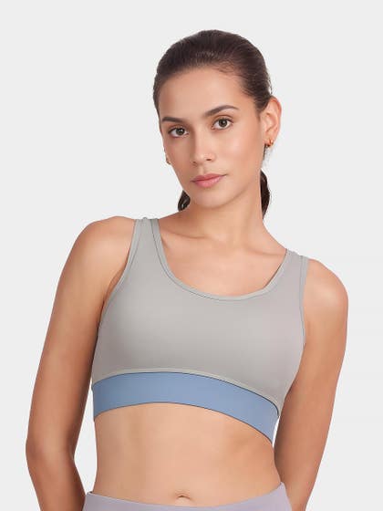 Shyle Grey and Blue Low Impact Removable Padding Sports Bra