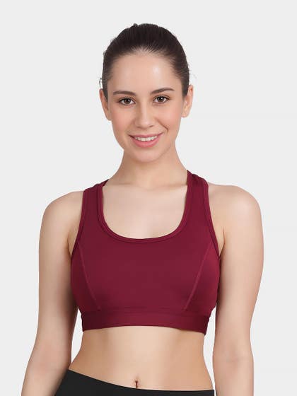 Shyle Cabernet Red Mesh Back Panel Low Impact Sports Bra