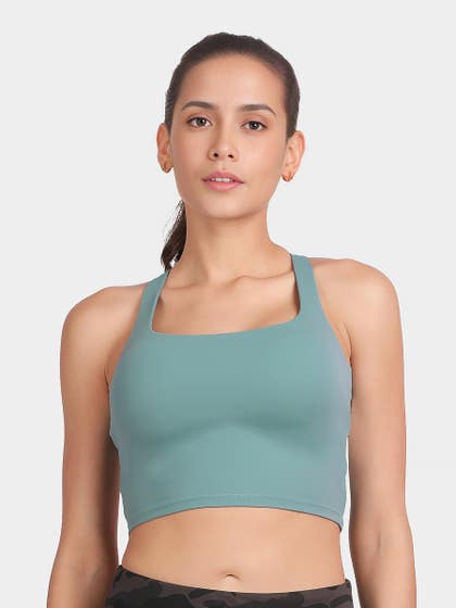 Shyle Ethereal Blue Low Impact Longline Strappy Back Sports Bra