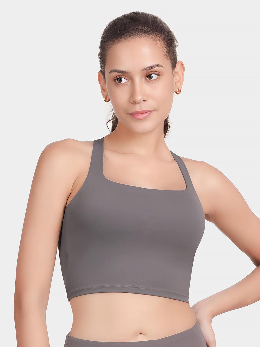 Shyle StormFront Grey Low Impact Longline Strappy Back Sports Bra