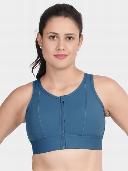 Shyle Captains Blue High Impact Padded Front Open Sports Bra
