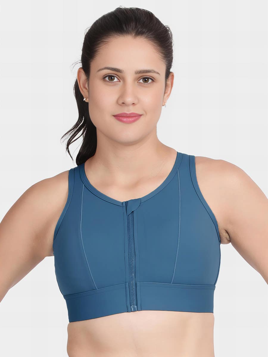 Shyle Captains Blue High Impact Padded Front Open Sports Bra