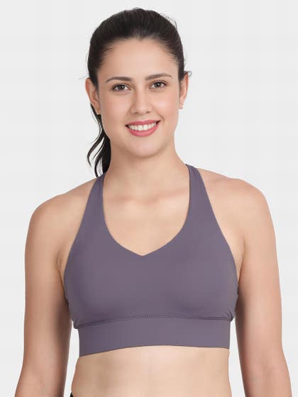 Shyle Cadet Purple Racerback Medium Impact Padded Sports Bra