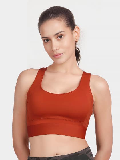 Shyle Lava Red Dual Cross Back Medium Impact Sports Bra