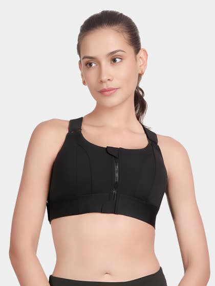 Shyle Black Velcro Adjuster High Impact High Coverage Sports Bra