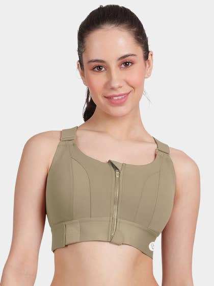 Shyle Dark Olive Velcro Adjuster High Impact High Coverage Sports Bra