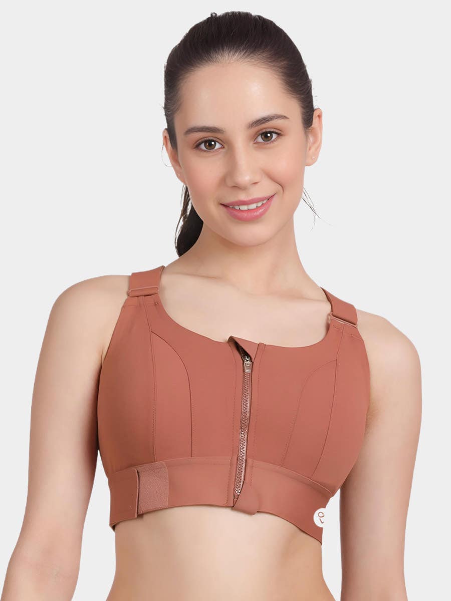 Shyle Brown Velcro Adjuster High Impact High Coverage Sports Bra