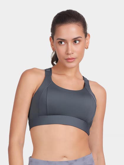 Shyle Navy Blue Front Multi Adjustor Medium Impact Sports Bra