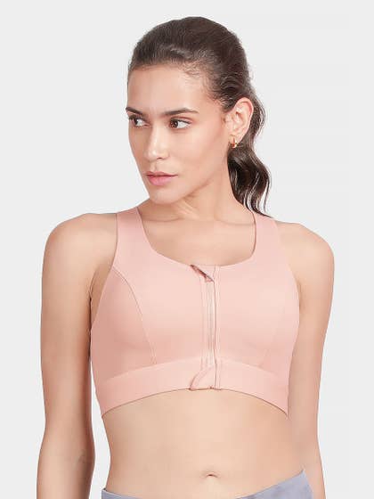 Shyle Ballet Slipper Front Zipper High Impact Sports Bra