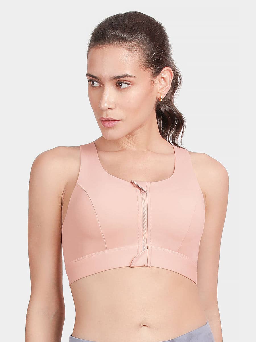 Shyle Ballet Slipper Front Zipper High Impact Sports Bra