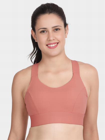 Shyle Shell Pink Medium Impact Wide Strap Padded Sports Bra