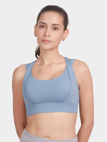 Shyle Windsurfer Blue Criss Cross Strap Medium Impact Sports Bra
