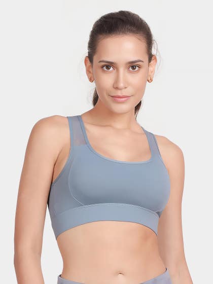 Shyle Azurine Blue Medium Impact Recerback Keyhole Sports Bra