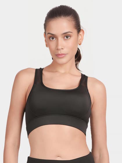 Shyle Black Medium Impact Recerback Keyhole Sports Bra