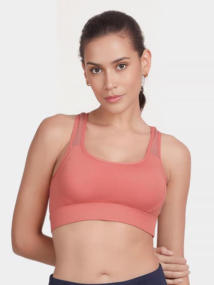 Shyle Sugar Coral Pink Medium Impact Recerback Keyhole Sports Bra