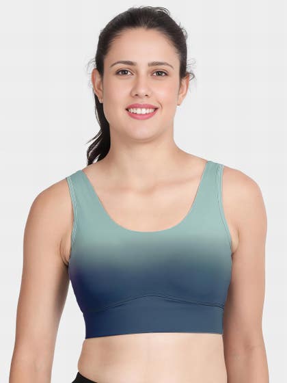 Shyle Blue Green Medium Impact Gradient Padded Sports Bra