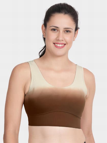 Shyle Coffee Brown Medium Impact Gradient Padded Sports Bra