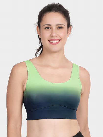 Shyle Navy Green Medium Impact Gradient Padded Sports Bra