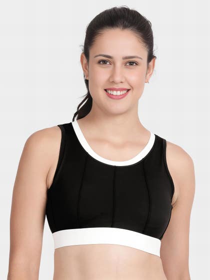 Shyle Black Medium Impact Round Neck Contrast Padded Sports Bra