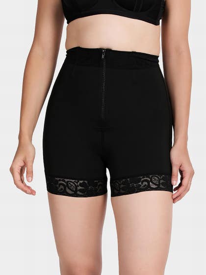 Shyle Black Beauty Front Zipper And Hook Waist Thigh Shapewear