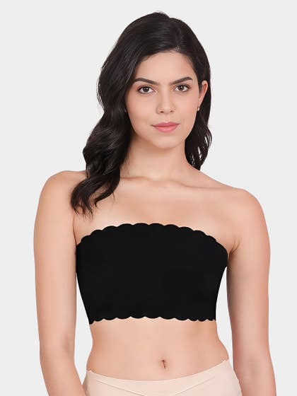Shyle Black Beauty Scallop Neckline Seamless Padded Tube Bra