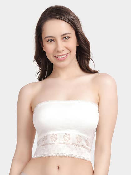 Shyle White Shimmer Lace Longline Tube Bra