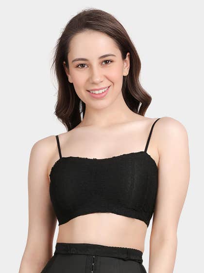 Shyle Black Beauty Ribbed With Front Lace Slip On Bra