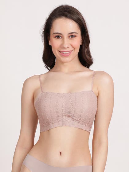 Shyle Orchid Mauve Ribbed With Front Lace Tube Bra