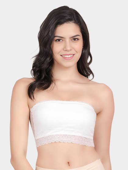 Shyle White Full Lace Padded Tube Bra