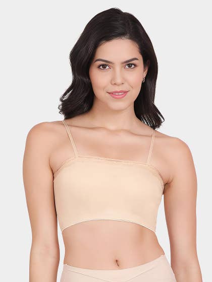 Shyle Pearled Ivory Lace Neckline Seamless Tube Bra