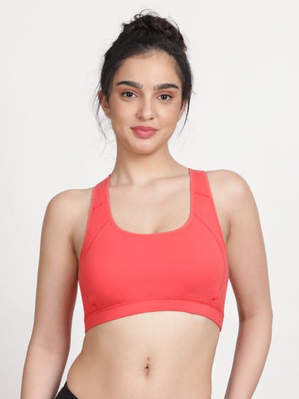 Susie Peach Pink Low Impact Racerback Cotton Sports Bra