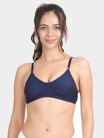 Shyle Navy Blue Non Padded Seamed Cotton Everyday Bra